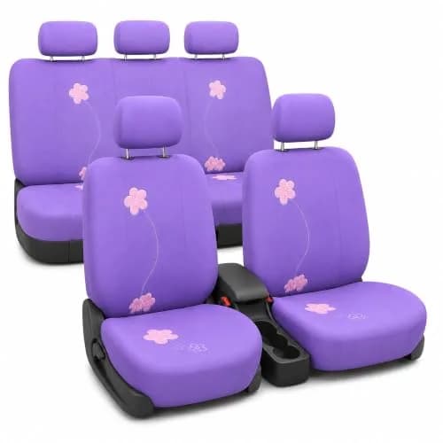FH Group Full Set Cloth Car Seat Covers - Universal Fit, Low Back, Airbag Compatible, Washable, Purple thumbnail 1