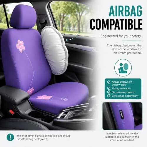 FH Group Full Set Cloth Car Seat Covers - Universal Fit, Low Back, Airbag Compatible, Washable, Purple thumbnail 4