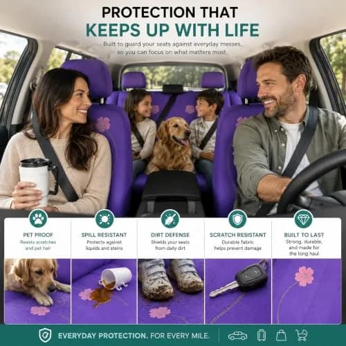 FH Group Full Set Cloth Car Seat Covers - Universal Fit, Low Back, Airbag Compatible, Washable, Purple thumbnail 5
