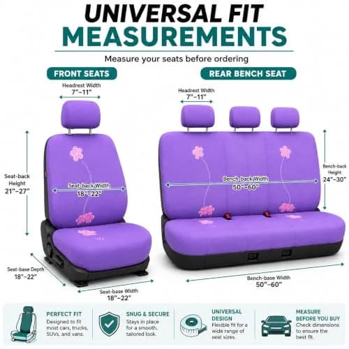 FH Group Full Set Cloth Car Seat Covers - Universal Fit, Low Back, Airbag Compatible, Washable, Purple thumbnail 6