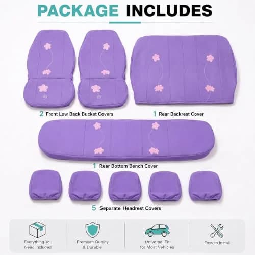 FH Group Full Set Cloth Car Seat Covers - Universal Fit, Low Back, Airbag Compatible, Washable, Purple thumbnail 7
