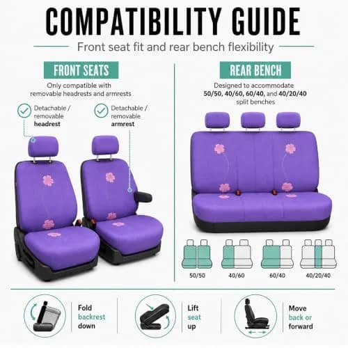 FH Group Full Set Cloth Car Seat Covers - Universal Fit, Low Back, Airbag Compatible, Washable, Purple thumbnail 2