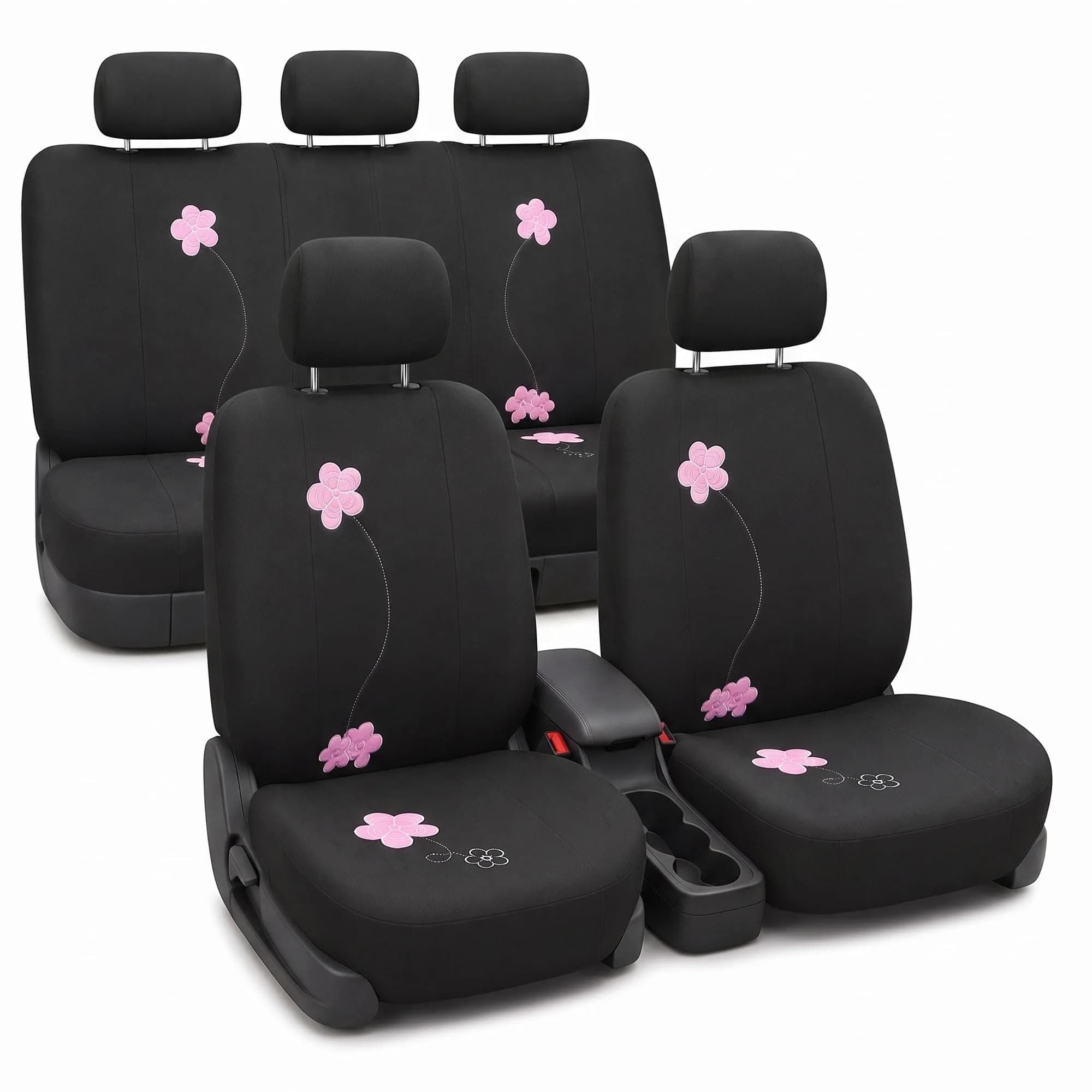 FH Group Full Set Cloth Car Seat Covers, Universal Fit, Low Back, Airbag Compatible, Washable, Black
