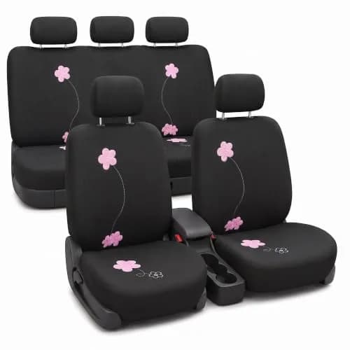 FH Group Full Set Cloth Car Seat Covers, Universal Fit, Low Back, Airbag Compatible, Washable, Black thumbnail 1