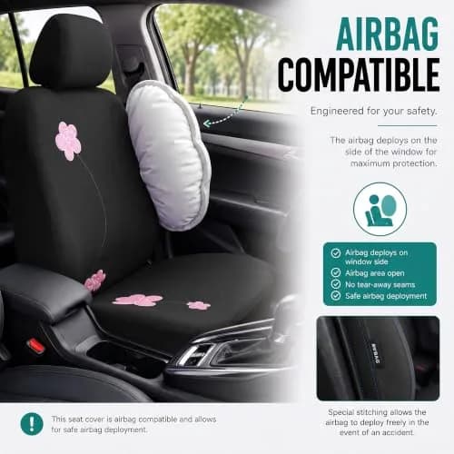 FH Group Full Set Cloth Car Seat Covers, Universal Fit, Low Back, Airbag Compatible, Washable, Black thumbnail 4