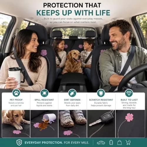 FH Group Full Set Cloth Car Seat Covers, Universal Fit, Low Back, Airbag Compatible, Washable, Black thumbnail 5