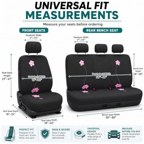 FH Group Full Set Cloth Car Seat Covers, Universal Fit, Low Back, Airbag Compatible, Washable, Black thumbnail 6