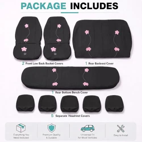 FH Group Full Set Cloth Car Seat Covers, Universal Fit, Low Back, Airbag Compatible, Washable, Black thumbnail 7