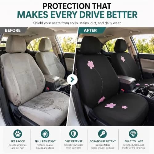 FH Group Full Set Cloth Car Seat Covers, Universal Fit, Low Back, Airbag Compatible, Washable, Black thumbnail 8