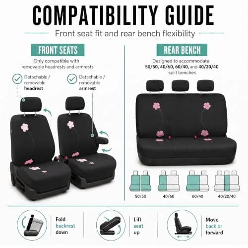 FH Group Full Set Cloth Car Seat Covers, Universal Fit, Low Back, Airbag Compatible, Washable, Black thumbnail 2