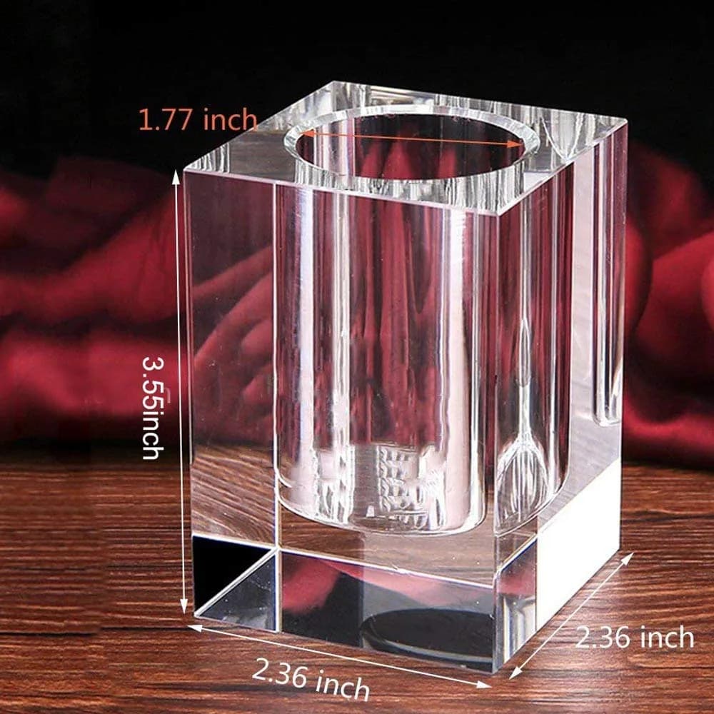 Yakri Clear Crystal Pen Holder for Desk Stationery Organizer | K9 Crystal, 6cm x 6cm x 9cm - view 6