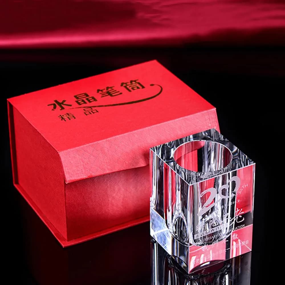 Yakri Clear Crystal Pen Holder for Desk Stationery Organizer | K9 Crystal, 6cm x 6cm x 9cm - view 7