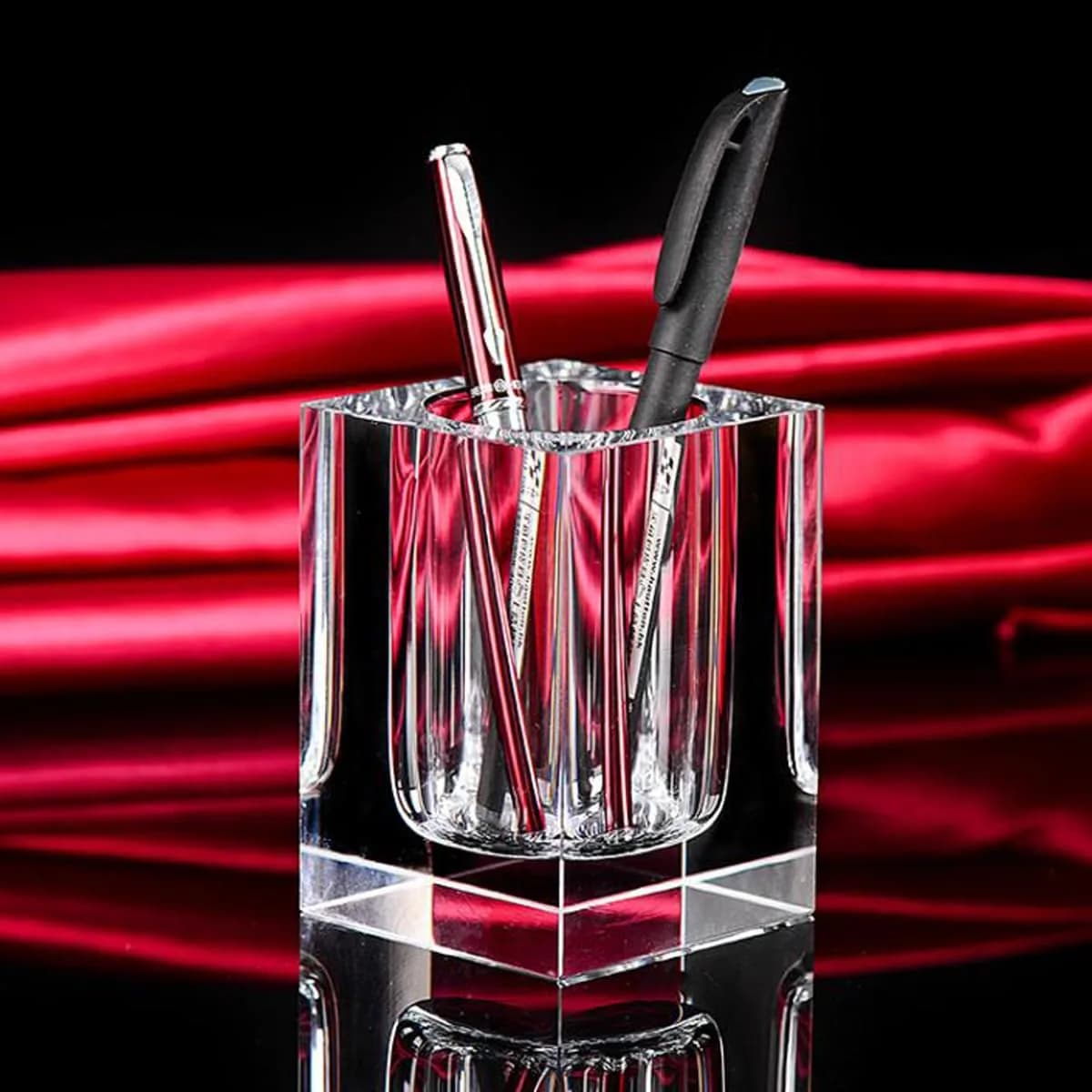 Yakri Clear Crystal Pen Holder for Desk Stationery Organizer | K9 Crystal, 6cm x 6cm x 9cm - view 2