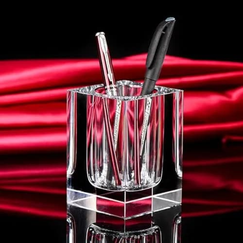 Yakri Clear Crystal Pen Holder for Desk Stationery Organizer | K9 Crystal, 6cm x 6cm x 9cm thumbnail 2