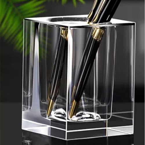 Yakri Clear Crystal Pen Holder for Desk Stationery Organizer | K9 Crystal, 6cm x 6cm x 9cm thumbnail 3