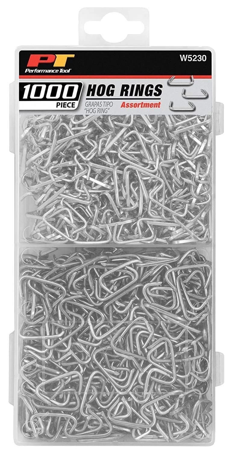Performance Tool W5230 1,000-Piece Carbon Steel Hog Rings | Versatile Heavy-Duty Fasteners for Upholstery & Fencing