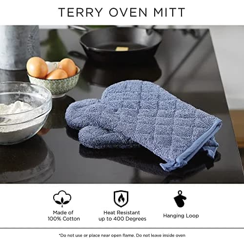 DII Basic Terry Collection Quilted Cotton Oven Mitts 18cm x 33cm (7" x 13") | Heat Resistant Kitchen Mitts thumbnail 7