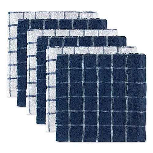 DII Basic Terry Collection Windowpane Dishcloth Set, 12x12, Nautical Blue | Ultra Absorbent Cotton Kitchen Cloths thumbnail 1