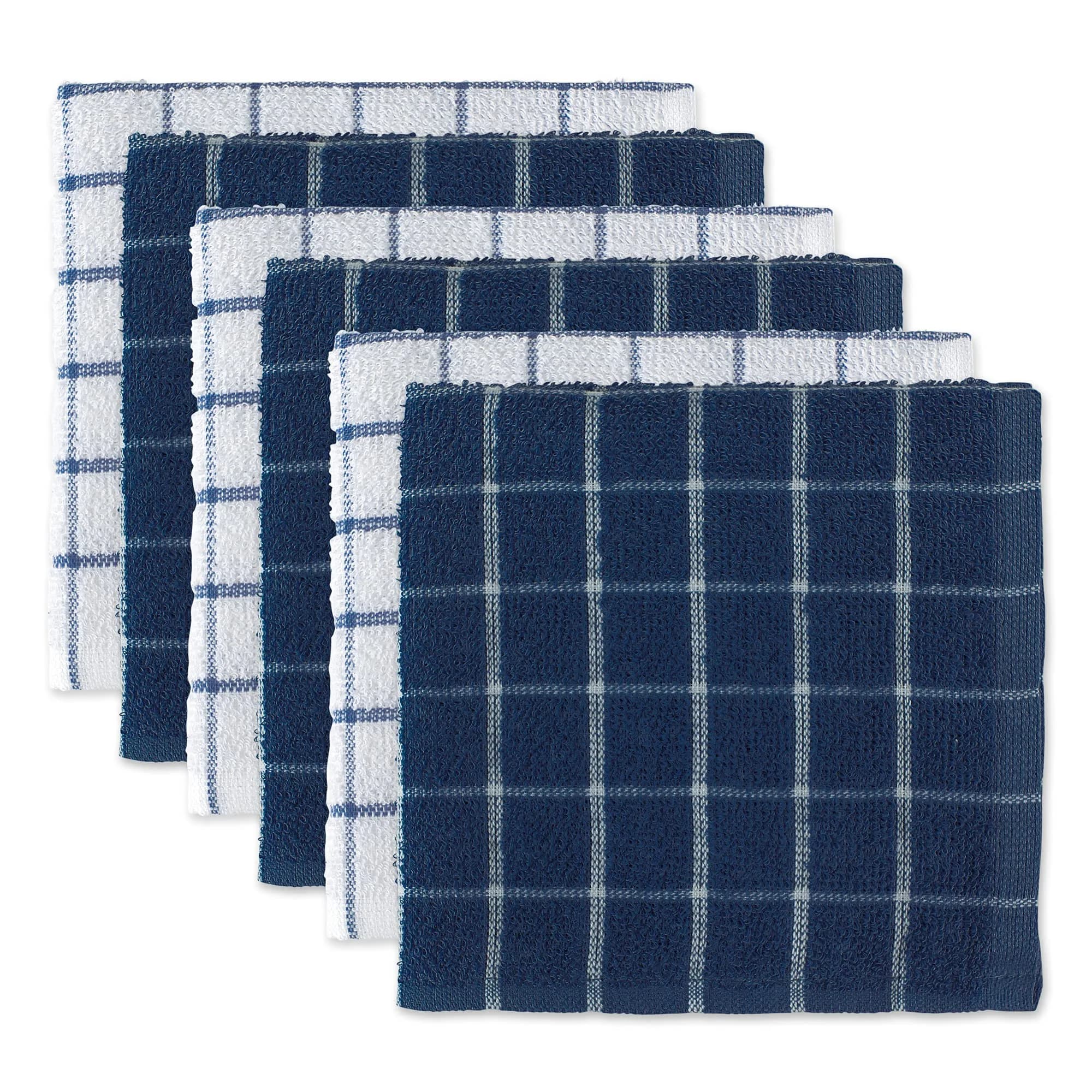 DII Basic Terry Collection Windowpane Dishcloth Set, 12x12, Nautical Blue | Ultra Absorbent Cotton Kitchen Cloths — Nautical Blue