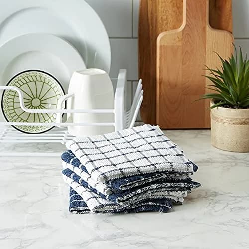 DII Basic Terry Collection Windowpane Dishcloth Set, 12x12, Nautical Blue | Ultra Absorbent Cotton Kitchen Cloths thumbnail 4