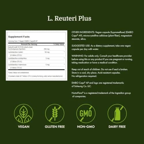 Swanson L. Reuteri Probiotic with Prebiotic 30 Vegan Capsules | Gut Health Support for Adults thumbnail 4