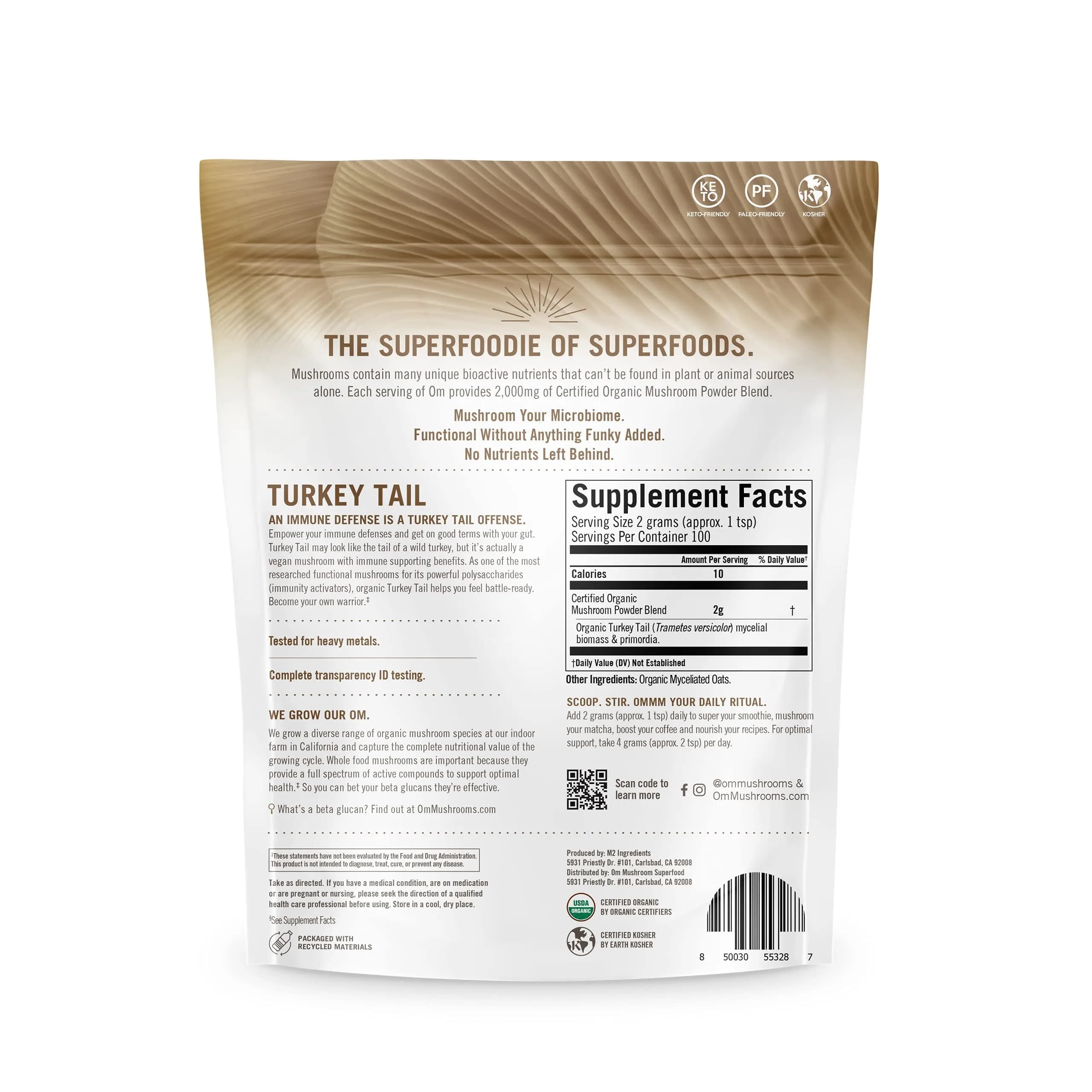 OM MUSHROOM SUPERFOOD Organic Turkey Tail Mushroom Powder 200g (7.05 oz) | Immune Support with Beta-Glucans - view 6