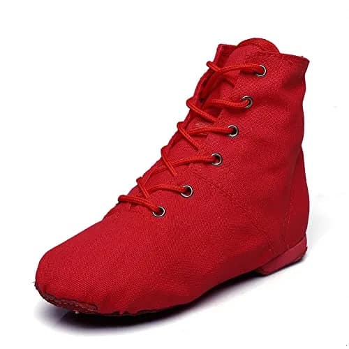 MSMAX Womens Jazz Dance Boots Lace Up High Top Character Shoes for Women - Split Sole Ankle Boots for Jazz, Theater, Stage Performance & Costume Red 7 M US Women thumbnail 1