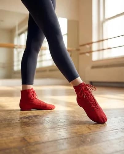 MSMAX Womens Jazz Dance Boots Lace Up High Top Character Shoes for Women - Split Sole Ankle Boots for Jazz, Theater, Stage Performance & Costume Red 7 M US Women thumbnail 5