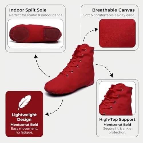 MSMAX Womens Jazz Dance Boots Lace Up High Top Character Shoes for Women - Split Sole Ankle Boots for Jazz, Theater, Stage Performance & Costume Red 7 M US Women thumbnail 6