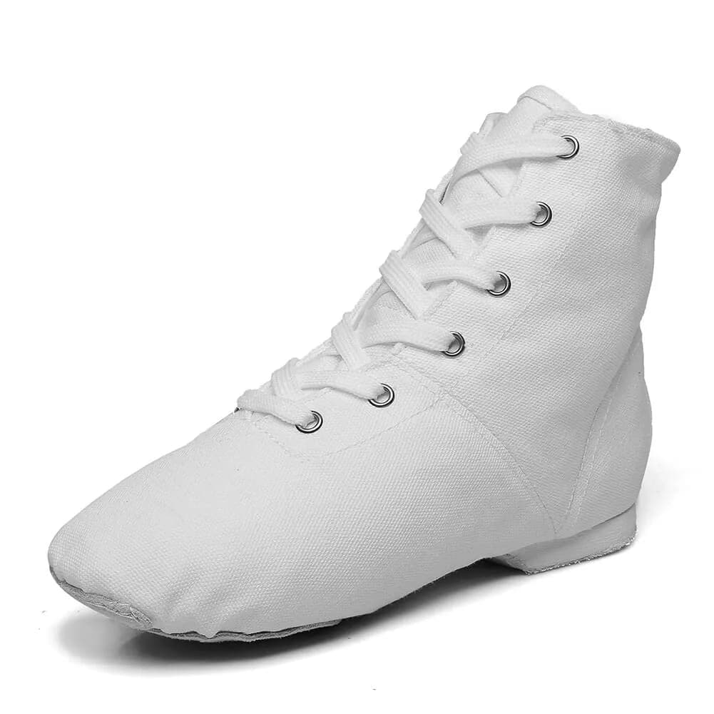 MSMAX Womens Jazz Dance Boots Lace Up High Top Character Shoes for Women - Split Sole Ankle Boots for Jazz, Theater, Stage Performance & Costume White 8 M US Women