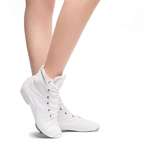 MSMAX Womens Jazz Dance Boots Lace Up High Top Character Shoes for Women - Split Sole Ankle Boots for Jazz, Theater, Stage Performance & Costume White 8 M US Women thumbnail 4