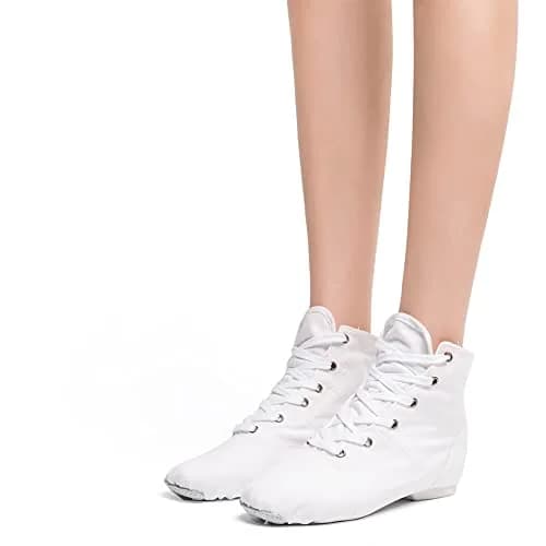 MSMAX Womens Jazz Dance Boots Lace Up High Top Character Shoes for Women - Split Sole Ankle Boots for Jazz, Theater, Stage Performance & Costume White 8 M US Women thumbnail 5