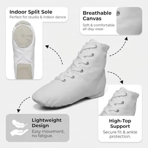 MSMAX Womens Jazz Dance Boots Lace Up High Top Character Shoes for Women - Split Sole Ankle Boots for Jazz, Theater, Stage Performance & Costume White 8 M US Women thumbnail 6