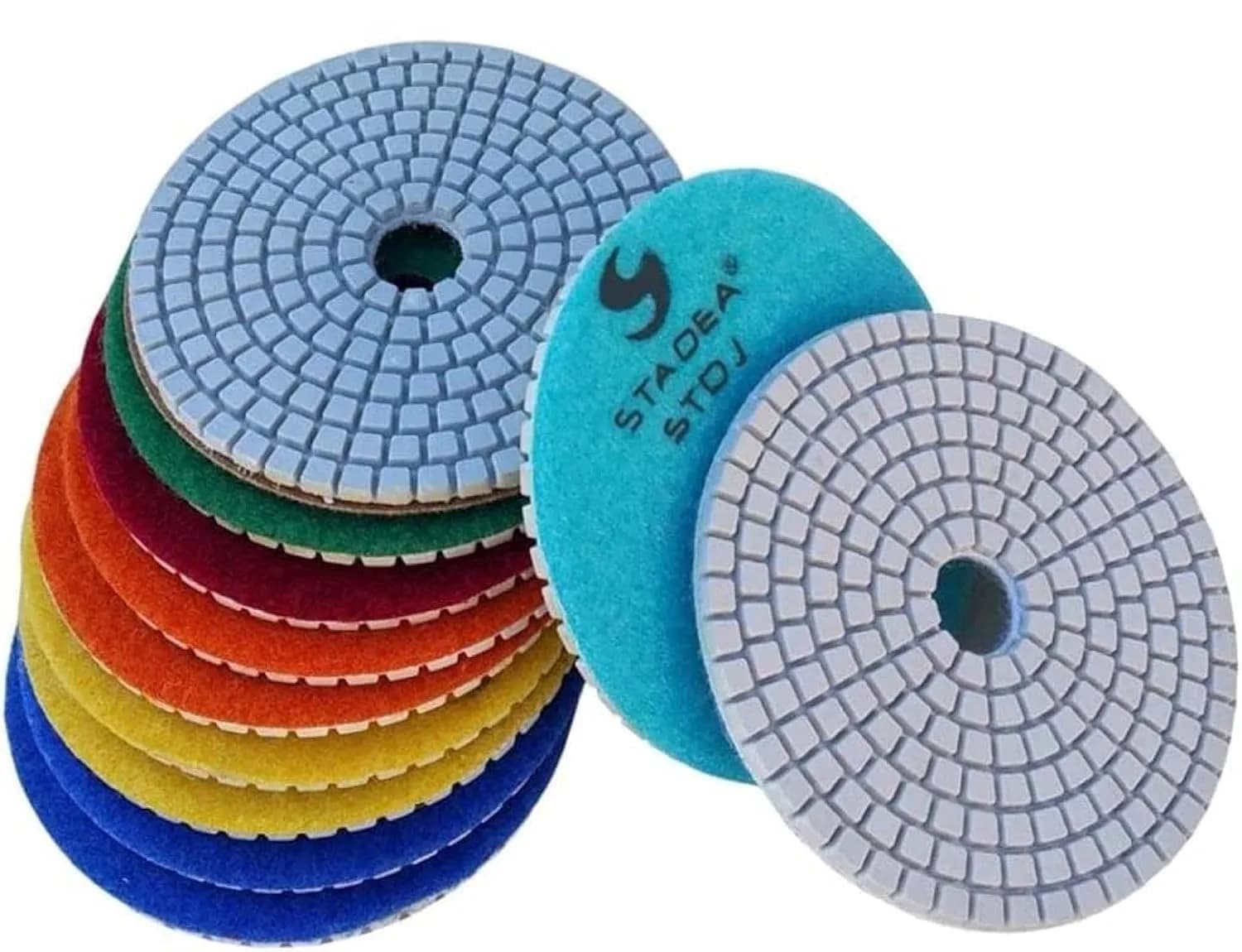 STADEA Diamond Granite Countertop Polishing Pads 4" Set of 9 | Wet/Dry Use on Marble, Stone, Glass