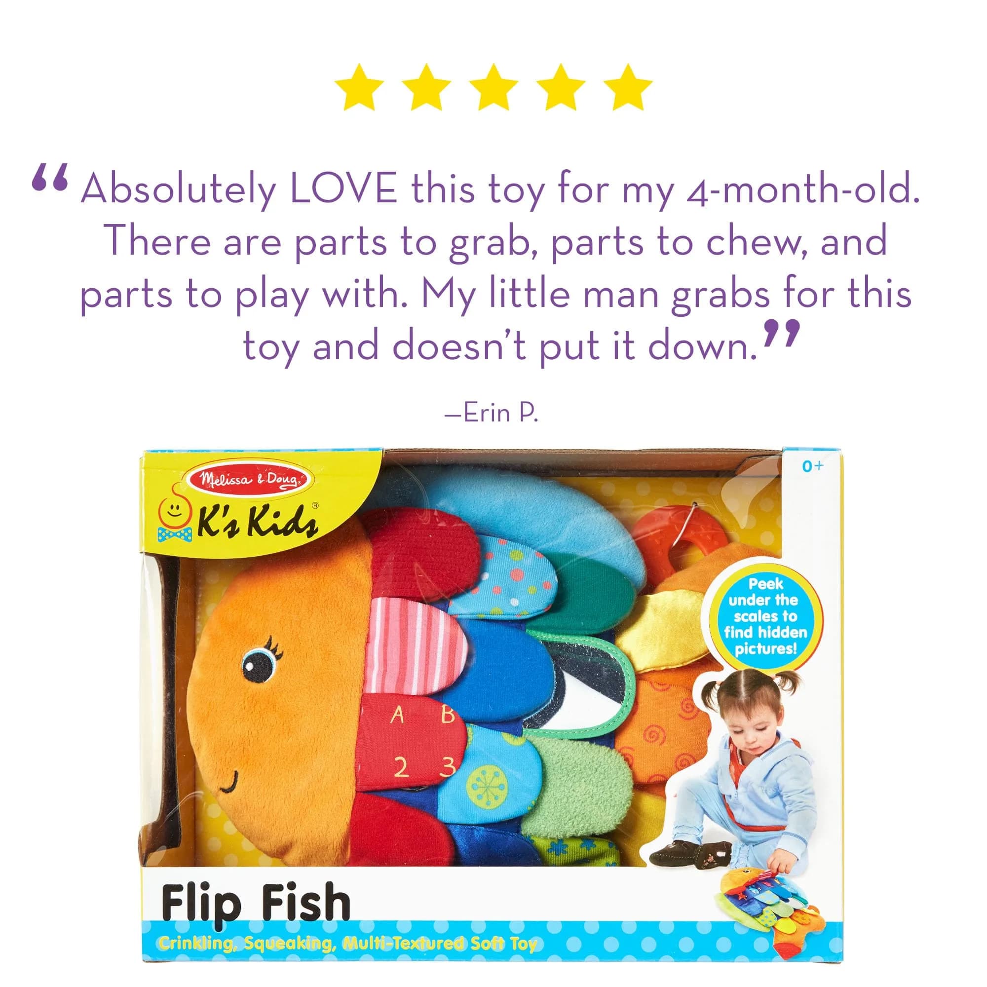 Melissa & Doug Flip Fish Baby Toy Soft Infant Sensory Toy with Mirror & Textures (Multi-Color) - view 9