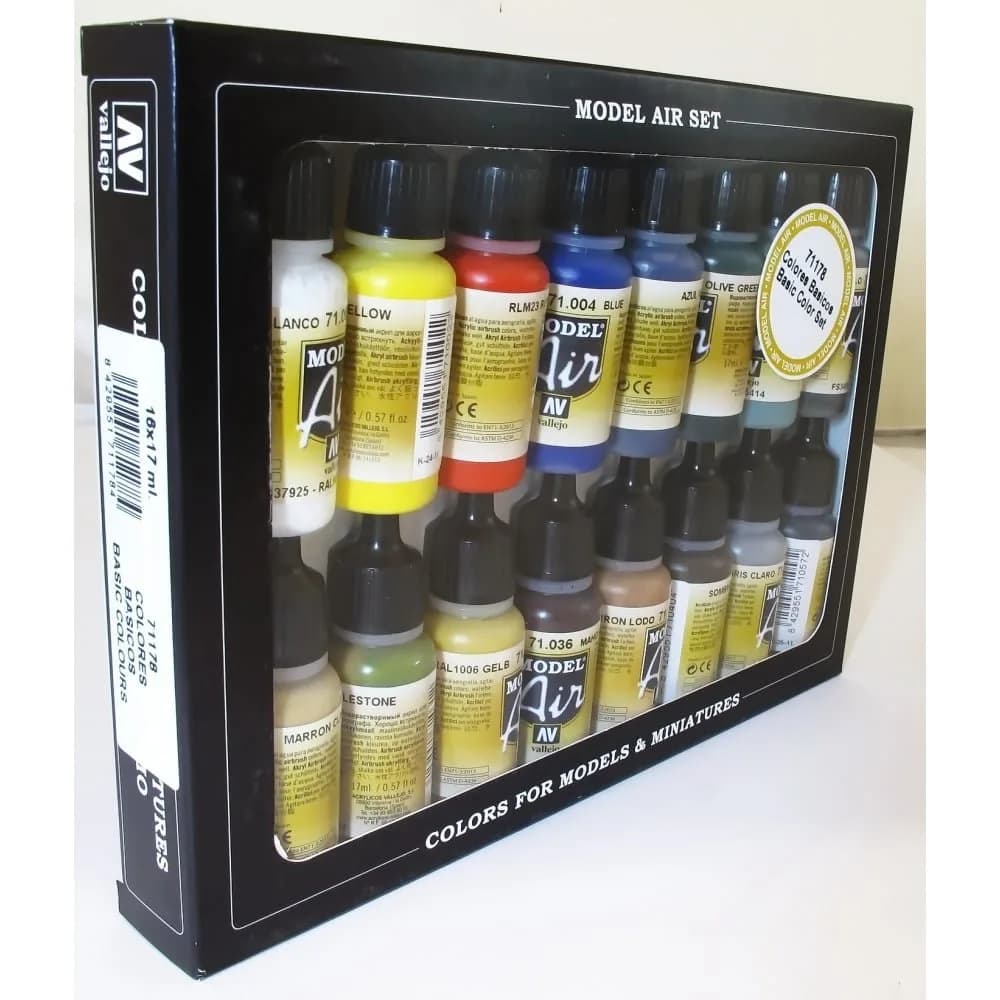 Vallejo Acrylic Airbrush Paint Set 17ml (0.57 Fl Oz) | Water-Based, Non-Toxic, Matte Finish - main product image