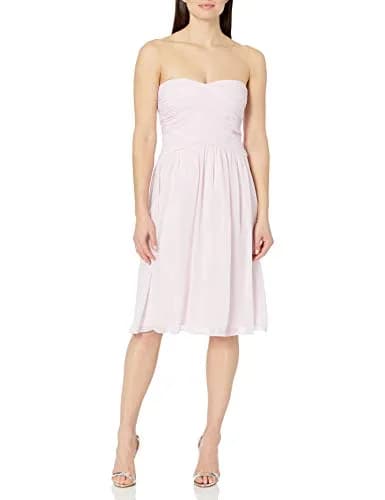 Donna Morgan Anne Short Strapless Chiffon Dress Petal 14 | Knee-Length, Sweetheart Neck, Pink thumbnail 1