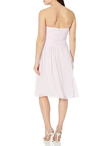 Donna Morgan Anne Short Strapless Chiffon Dress Petal 14 | Knee-Length, Sweetheart Neck, Pink thumbnail 2