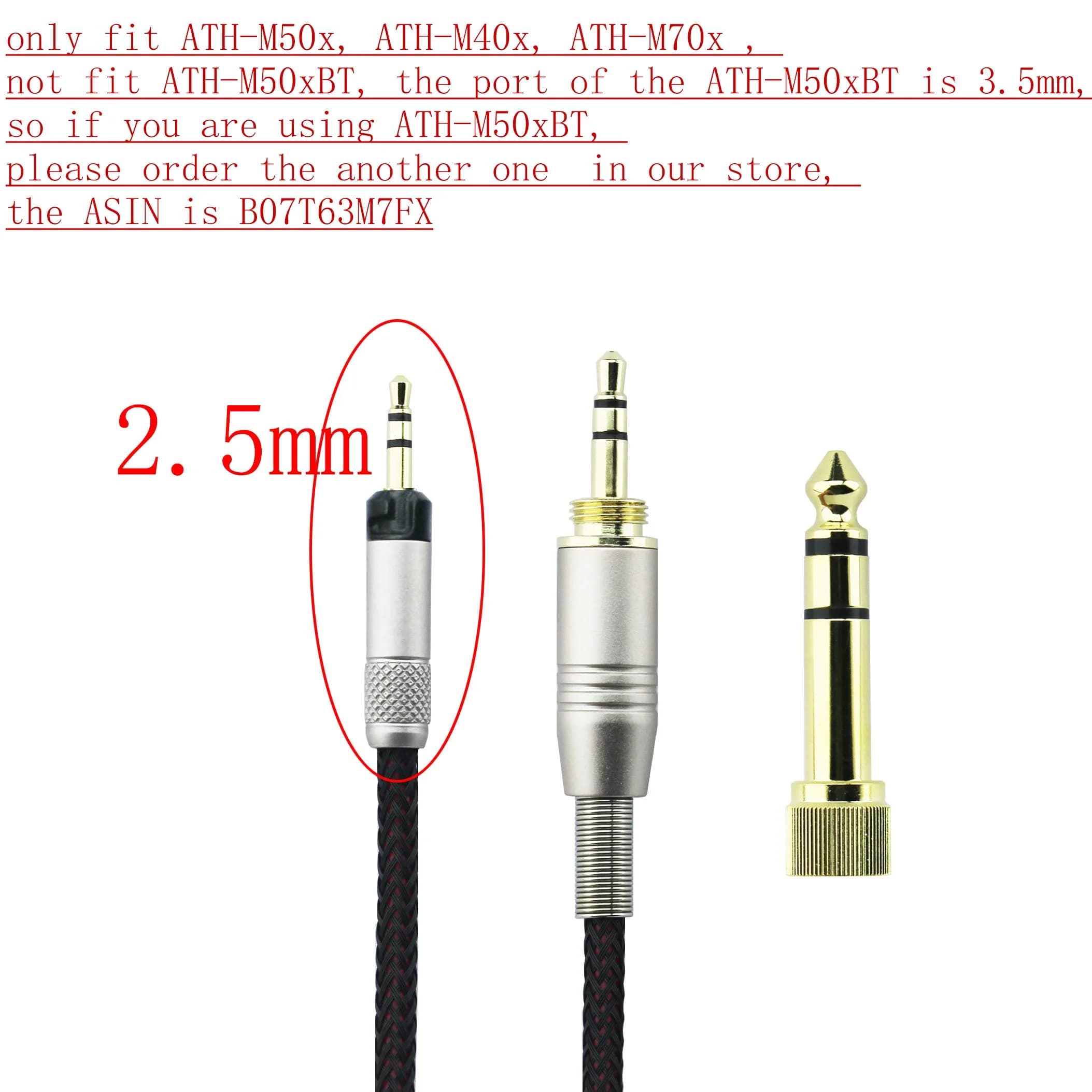 NewFantasia Replacement Braided Audio Cable for Audio Technica ATH-M50x/M40x/M70x Headphones 1.2m (4ft) - view 3