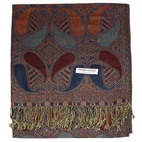 Falari Women's Woven Pashmina Shawl Wrap Scarf 80" x 27" Brown Navy | Elegant & Warm thumbnail 2
