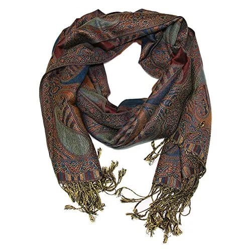Falari Women's Woven Pashmina Shawl Wrap Scarf 80" x 27" Brown Navy | Elegant & Warm thumbnail 3