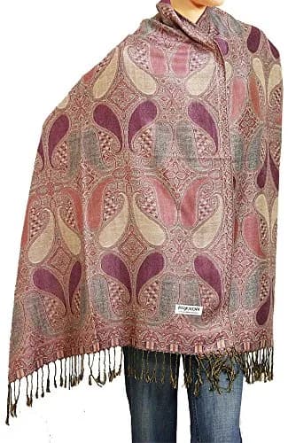 Falari Women's Woven Pashmina Shawl Wrap Scarf 80" x 27" Rosewood Pink | Elegant 55% Pashmina & Silk thumbnail 1