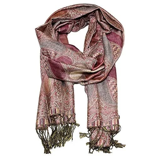 Falari Women's Woven Pashmina Shawl Wrap Scarf 80" x 27" Rosewood Pink | Elegant 55% Pashmina & Silk thumbnail 3