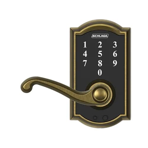 Schlage Touch Electronic Lock, Lever Handle, Camelot Trim, Antique Brass | Keyless Touchscreen Entry thumbnail 4