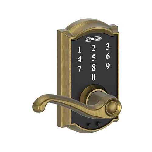 Schlage Touch Electronic Lock, Lever Handle, Camelot Trim, Antique Brass | Keyless Touchscreen Entry thumbnail 2