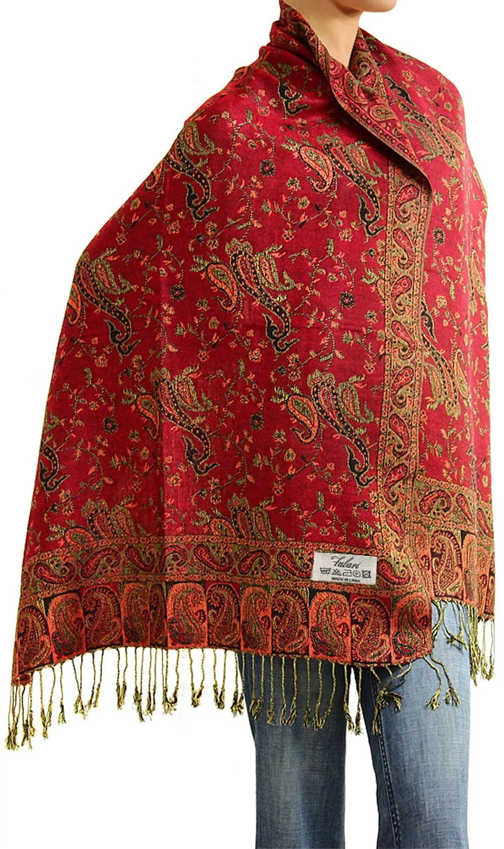 Falari Reversible Paisley Pashmina Shawl Wrap for Women | Elegant 80" x 27" Accessory — Style 1 - Red