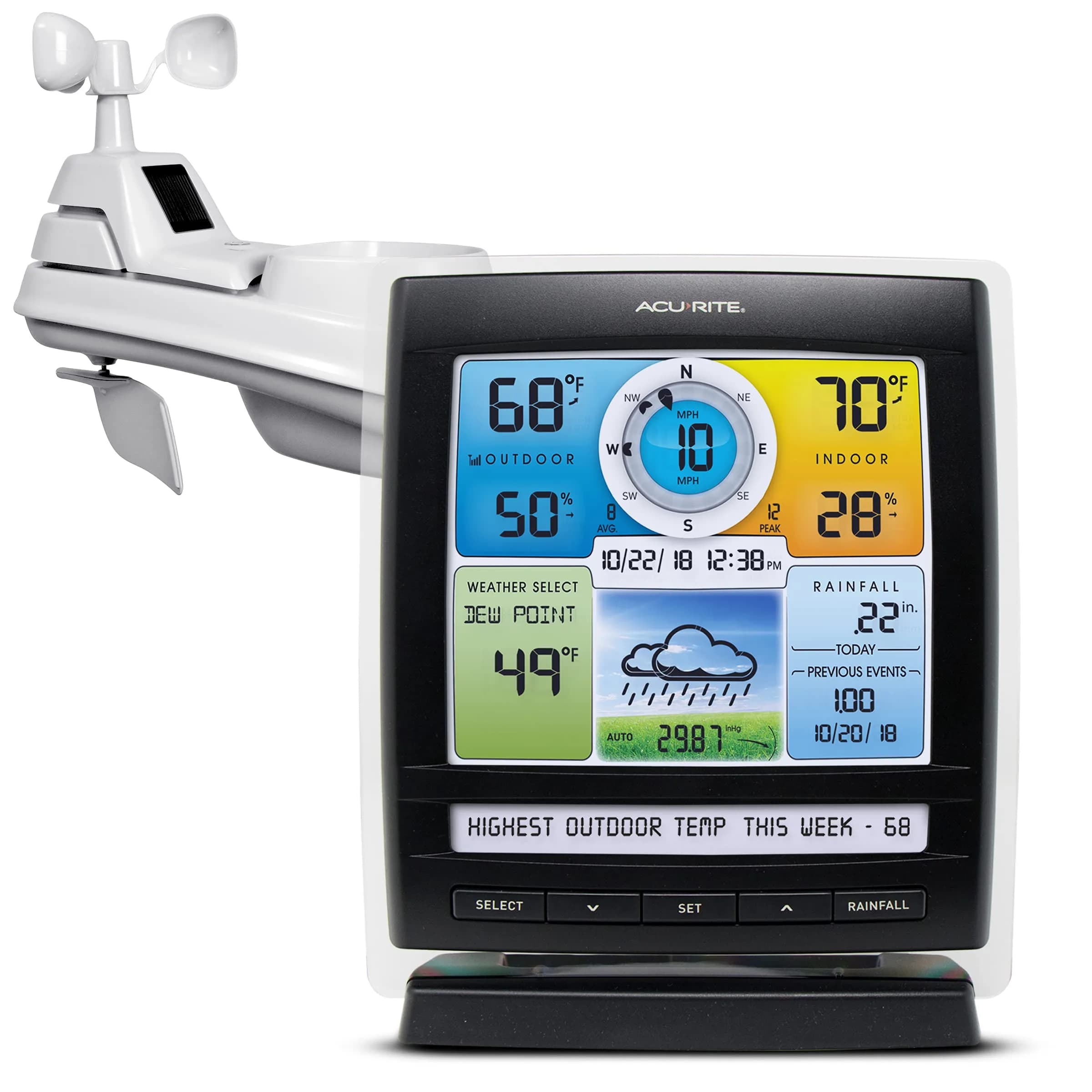 AcuRite Iris (5-in-1) Indoor/Outdoor Wireless Weather Station 2.63" D x 8.13" W x 6.75" H | Real-Time Weather Data with Color Display - main product image