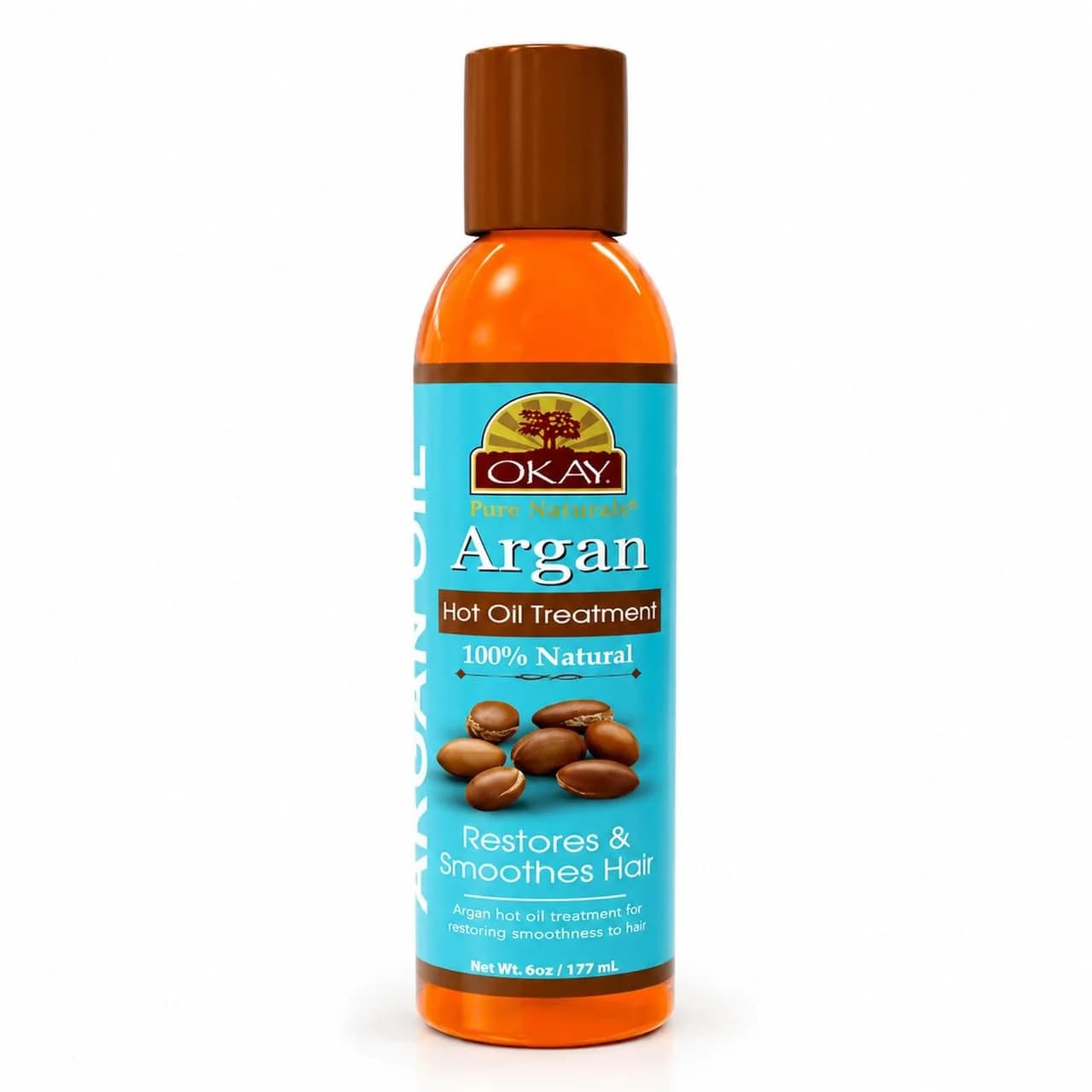OKAY 100% Natural Argan Hot Oil Hair Treatment - 6 oz | Nourishes & Restores Damaged Hair