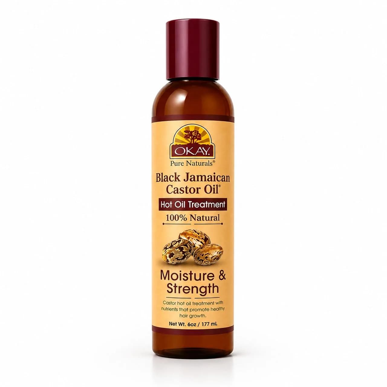 OKAY 100% Natural Black Jamaican Castor Hot Oil Hair Treatment 6 oz | Nourishes Damaged Hair & Promotes Growth — Unscented / 6 Fl Oz