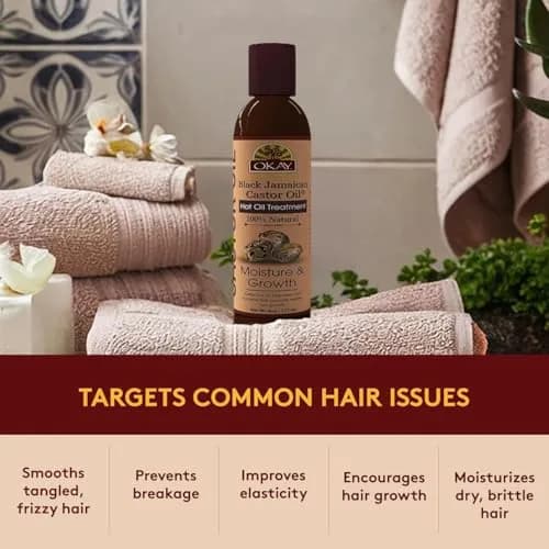 OKAY 100% Natural Black Jamaican Castor Hot Oil Hair Treatment 6 oz | Nourishes Damaged Hair & Promotes Growth thumbnail 4